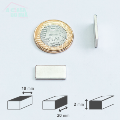 ÍMÃ NEODÍMIO RETANGULAR - 20 x 10 x 2mm