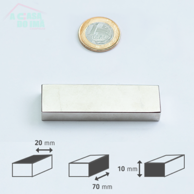 ÍMÃ NEODÍMIO RETANGULAR - 70 x 20 x 10mm - SOB CONSULTA