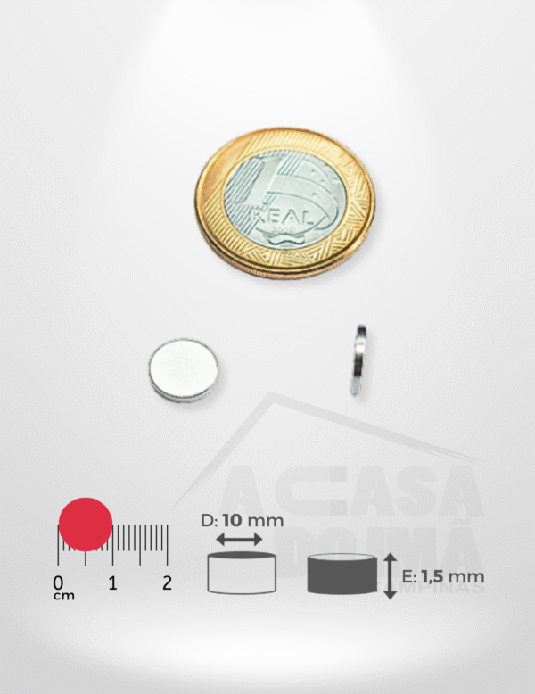 Ímã de Neodímio Cilíndrico - Ø 10 x 1,5mm