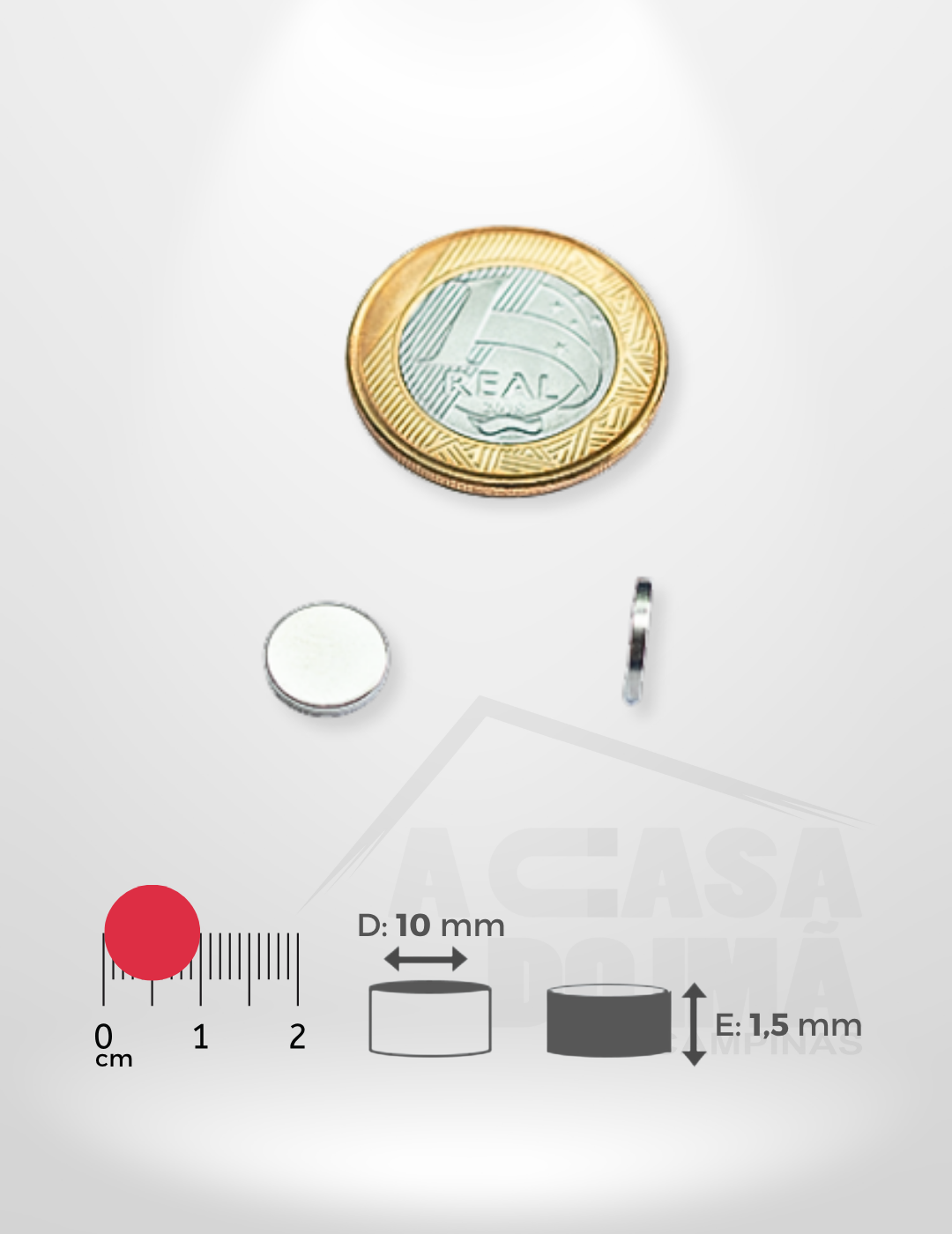 Ímã de Neodímio Cilíndrico - Ø 10 x 1,5mm