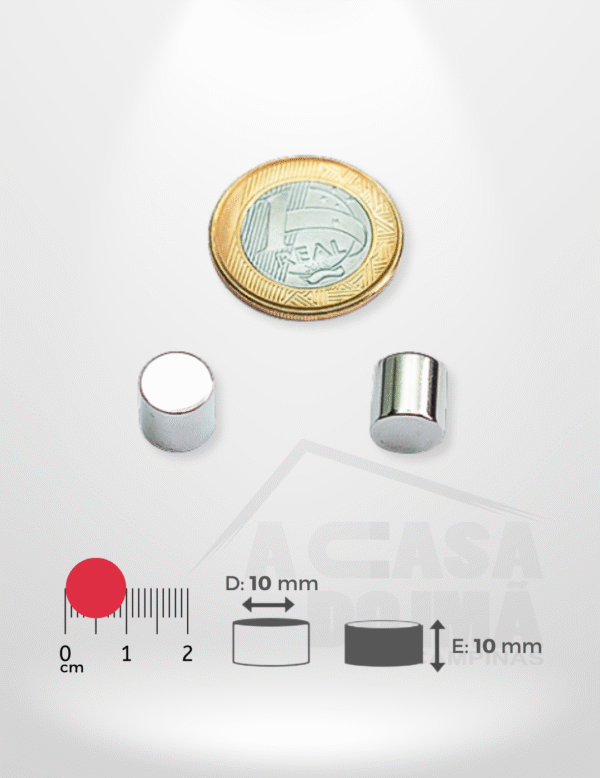 Ímã de Neodímio Cilíndrico - Ø 10 x 10mm