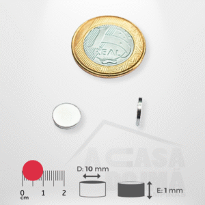 Ímã de Neodímio Cilíndrico - Ø 10 x 1mm