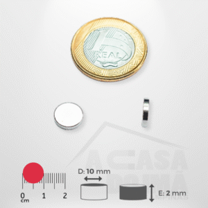 Ímã de Neodímio Cilíndrico - Ø 10 x 2mm