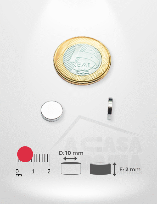 Ímã de Neodímio Cilíndrico - Ø 10 x 2mm