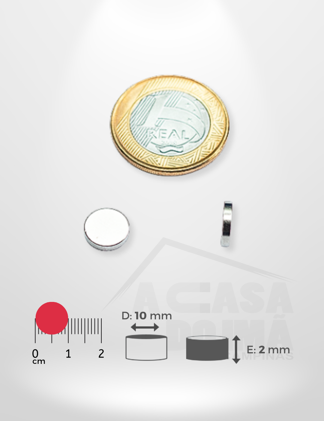 Ímã de Neodímio Cilíndrico - Ø 10 x 2mm