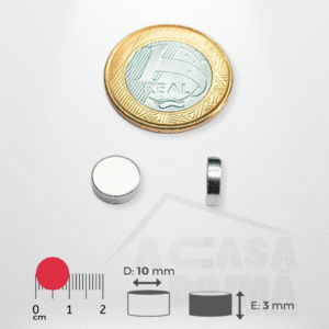 Ímã de Neodímio Cilíndrico - Ø 10 x 3mm