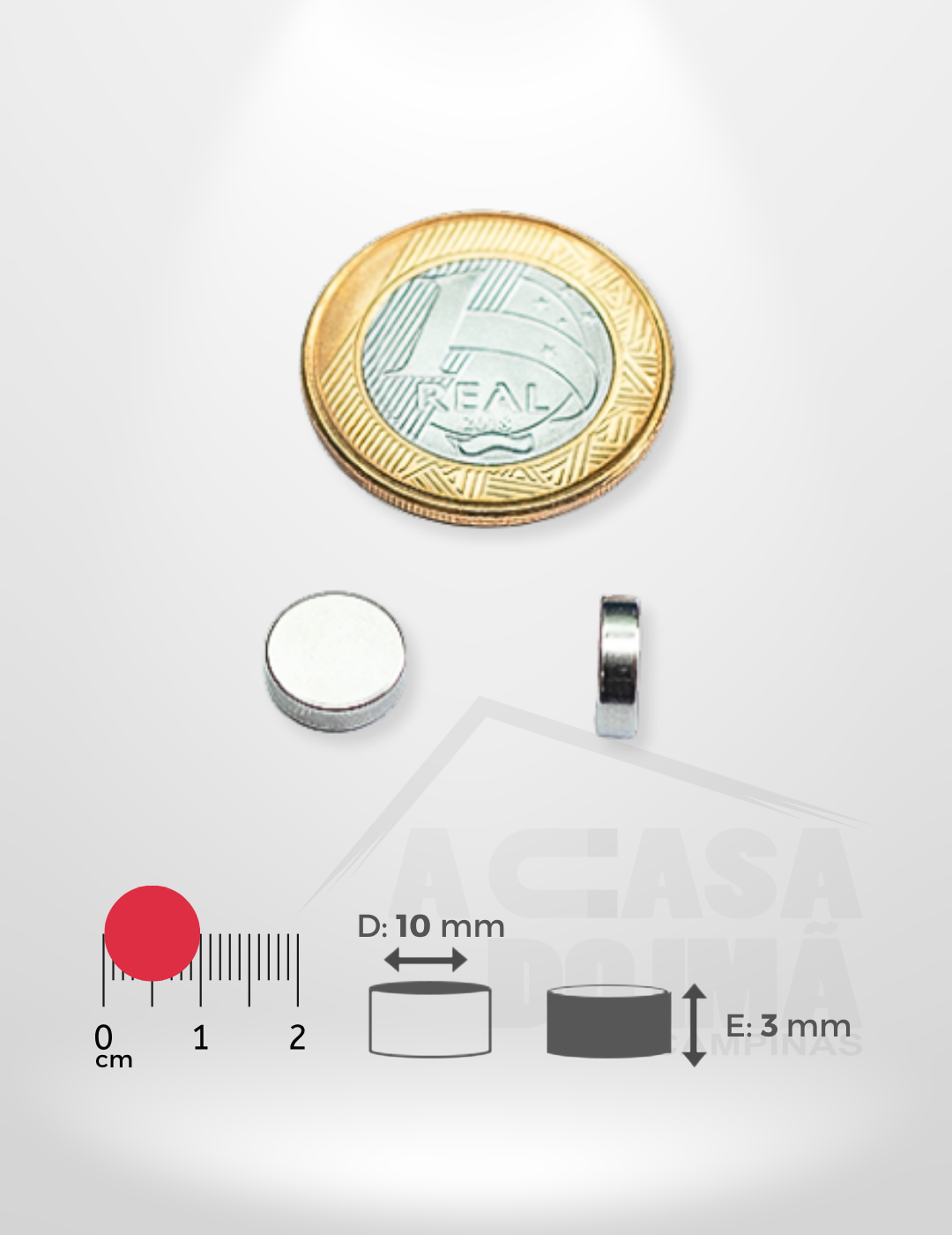 Ímã de Neodímio Cilíndrico - Ø 10 x 3mm