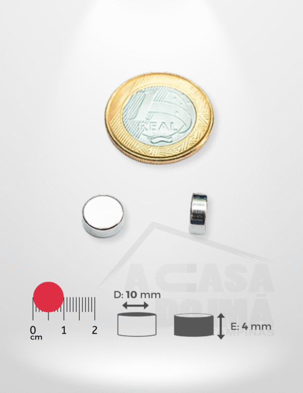 Ímã de Neodímio Cilíndrico - Ø 10 x 4mm