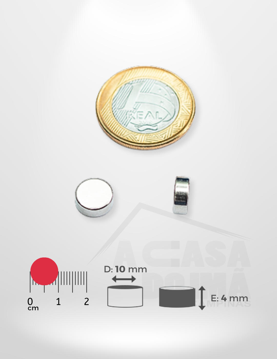 Ímã de Neodímio Cilíndrico - Ø 10 x 4mm