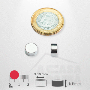Ímã de Neodímio Cilíndrico - Ø 10 x 5mm