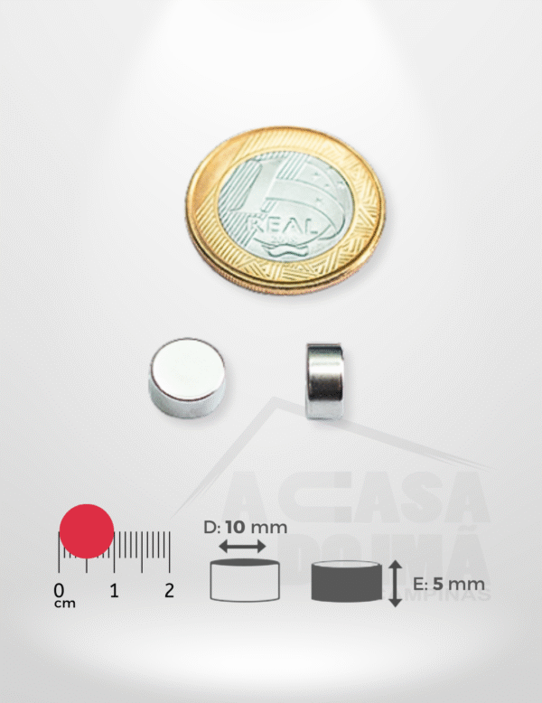 Ímã de Neodímio Cilíndrico - Ø 10 x 5mm