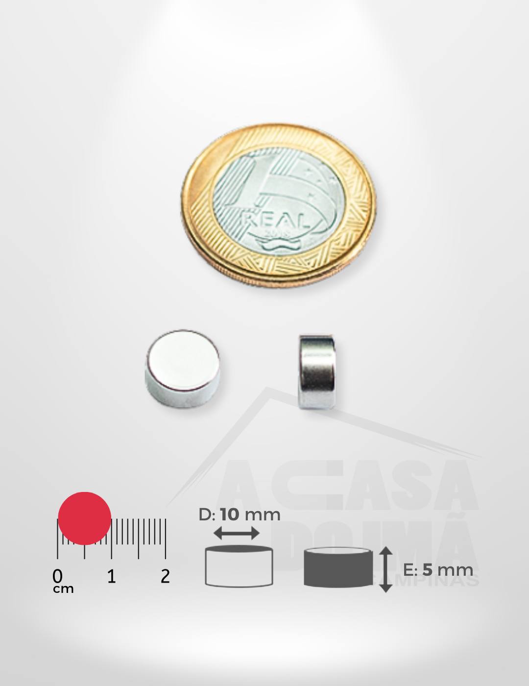 Ímã de Neodímio Cilíndrico - Ø 10 x 5mm