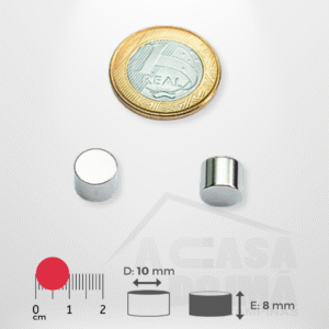 Ímã de Neodímio Cilíndrico - Ø 10 x 8mm