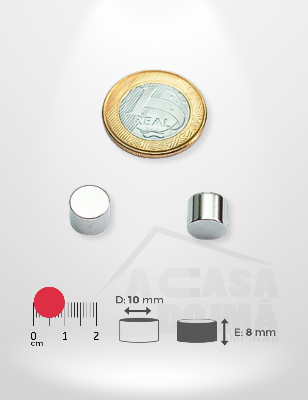 Ímã de Neodímio Cilíndrico - Ø 10 x 8mm