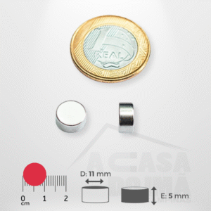 Ímã de Neodímio Cilíndrico - Ø 11 x 5mm