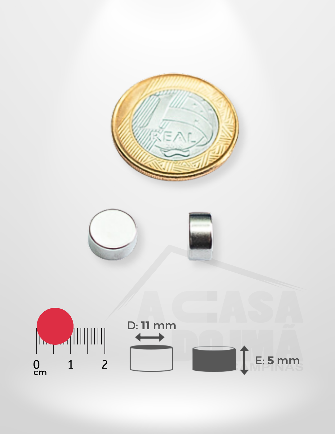 Ímã de Neodímio Cilíndrico - Ø 11 x 5mm