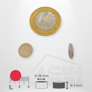 Ímã de Neodímio Cilíndrico - Ø 12 x 1mm