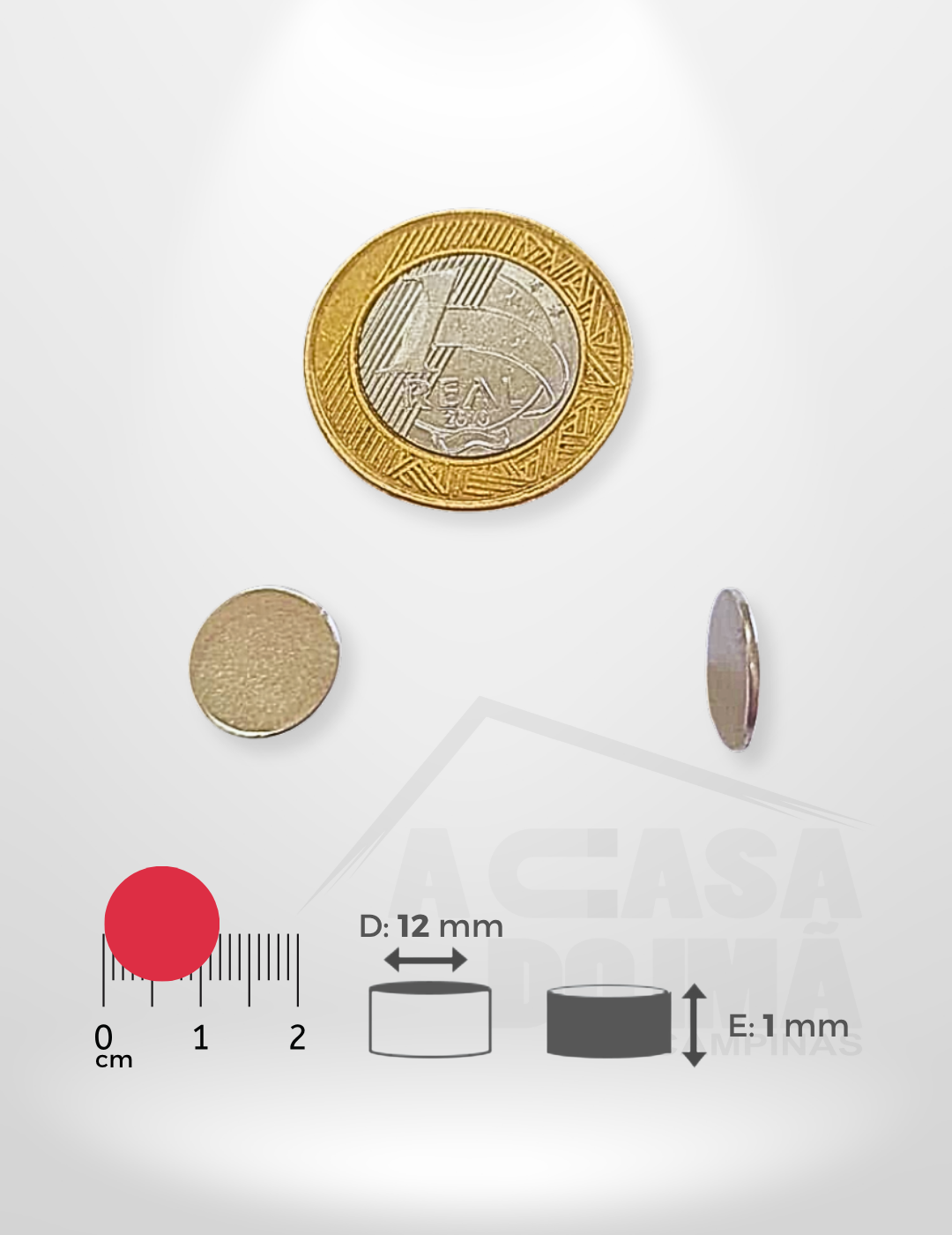 Ímã de Neodímio Cilíndrico - Ø 12 x 1mm