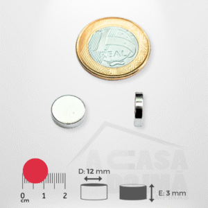 Ímã de Neodímio Cilíndrico - Ø 12 x 3mm