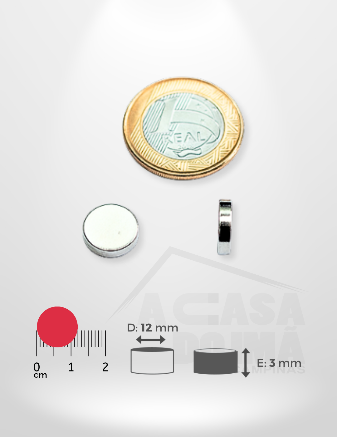 Ímã de Neodímio Cilíndrico - Ø 12 x 3mm