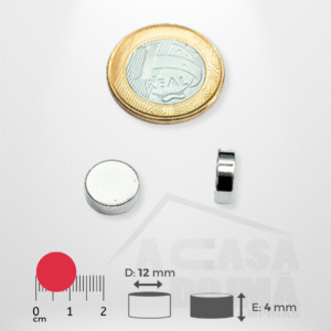 Ímã de Neodímio Cilíndrico - Ø 12 x 4mm