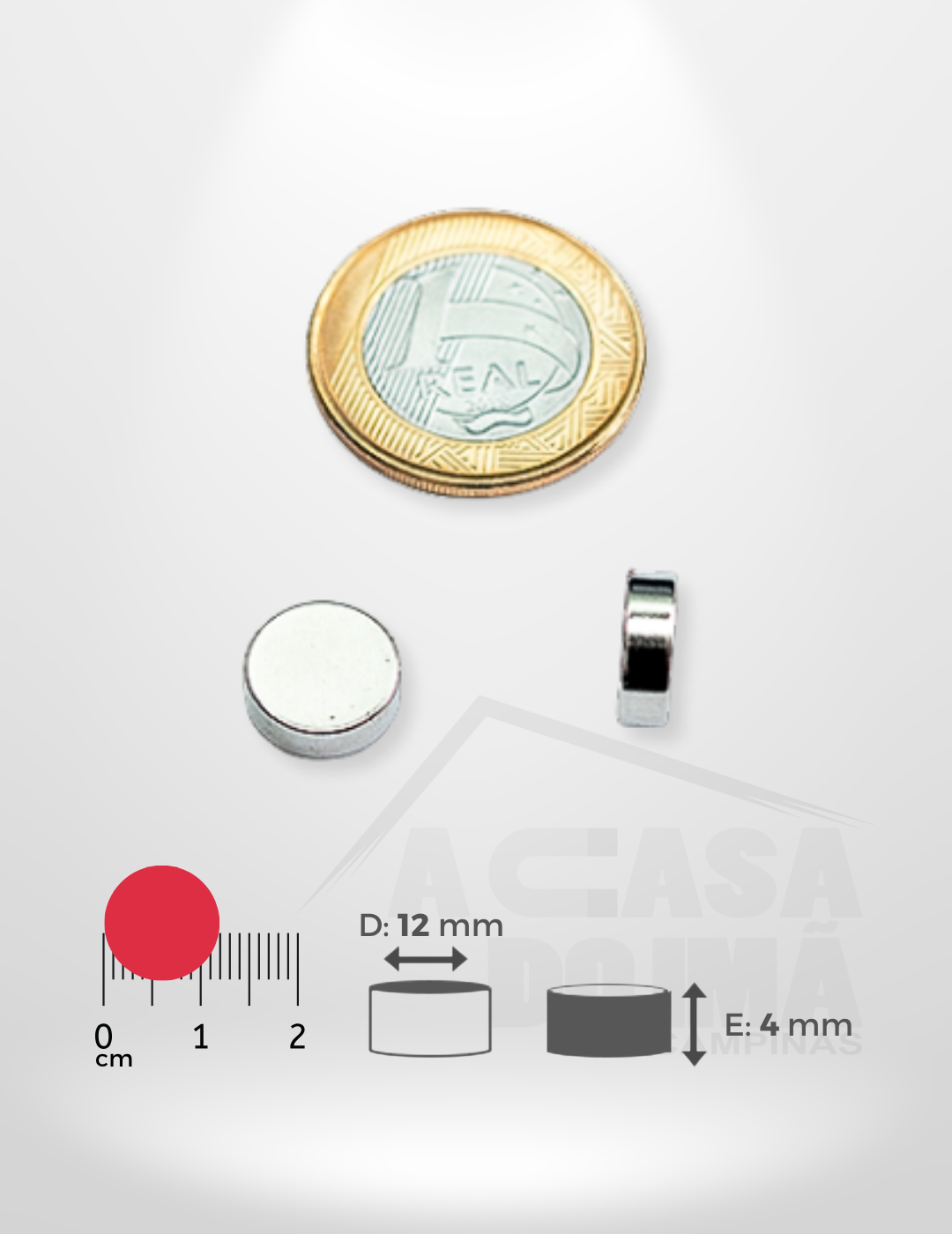 Ímã de Neodímio Cilíndrico - Ø 12 x 4mm