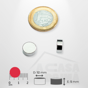 Ímã de Neodímio Cilíndrico - Ø 12 x 5mm