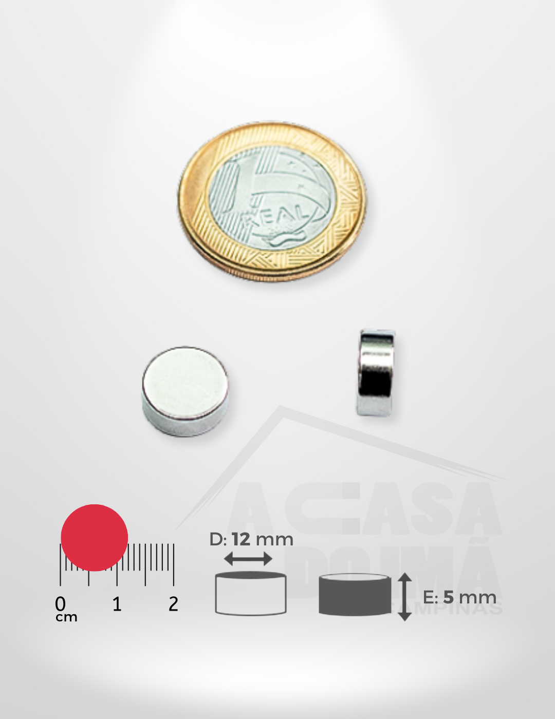 Ímã de Neodímio Cilíndrico - Ø 12 x 5mm