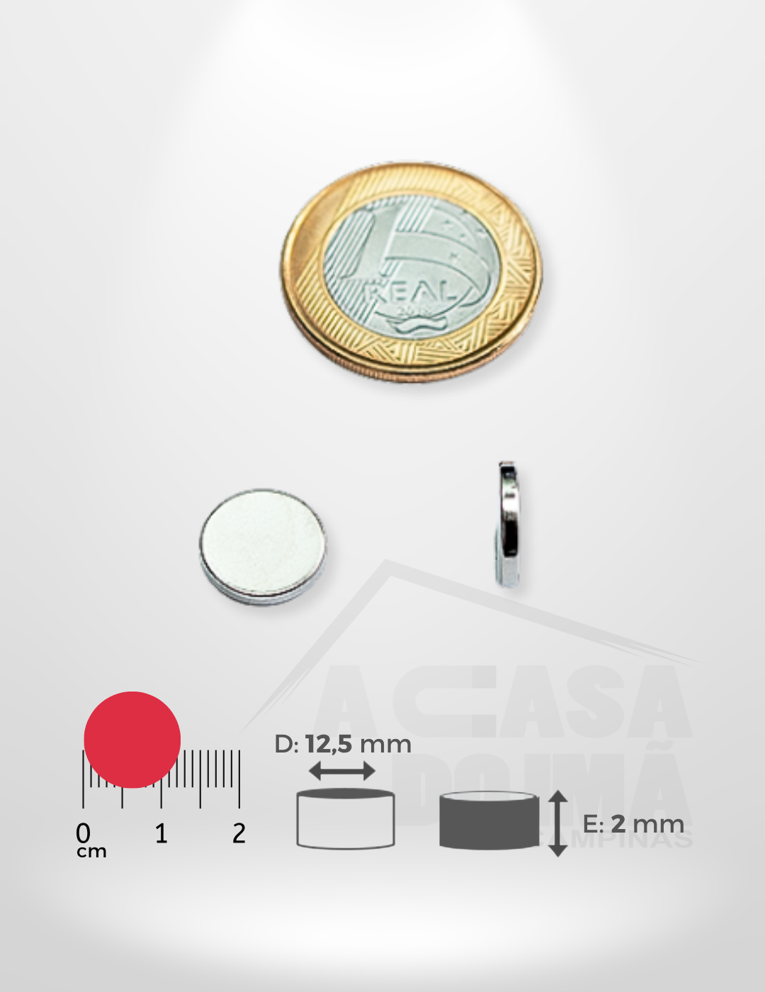 Ímã de Neodímio Cilíndrico - Ø 12,5 x 2mm