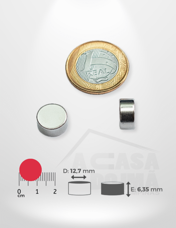 Ímã de Neodímio Cilíndrico - Ø 12,7 x 6,35mm