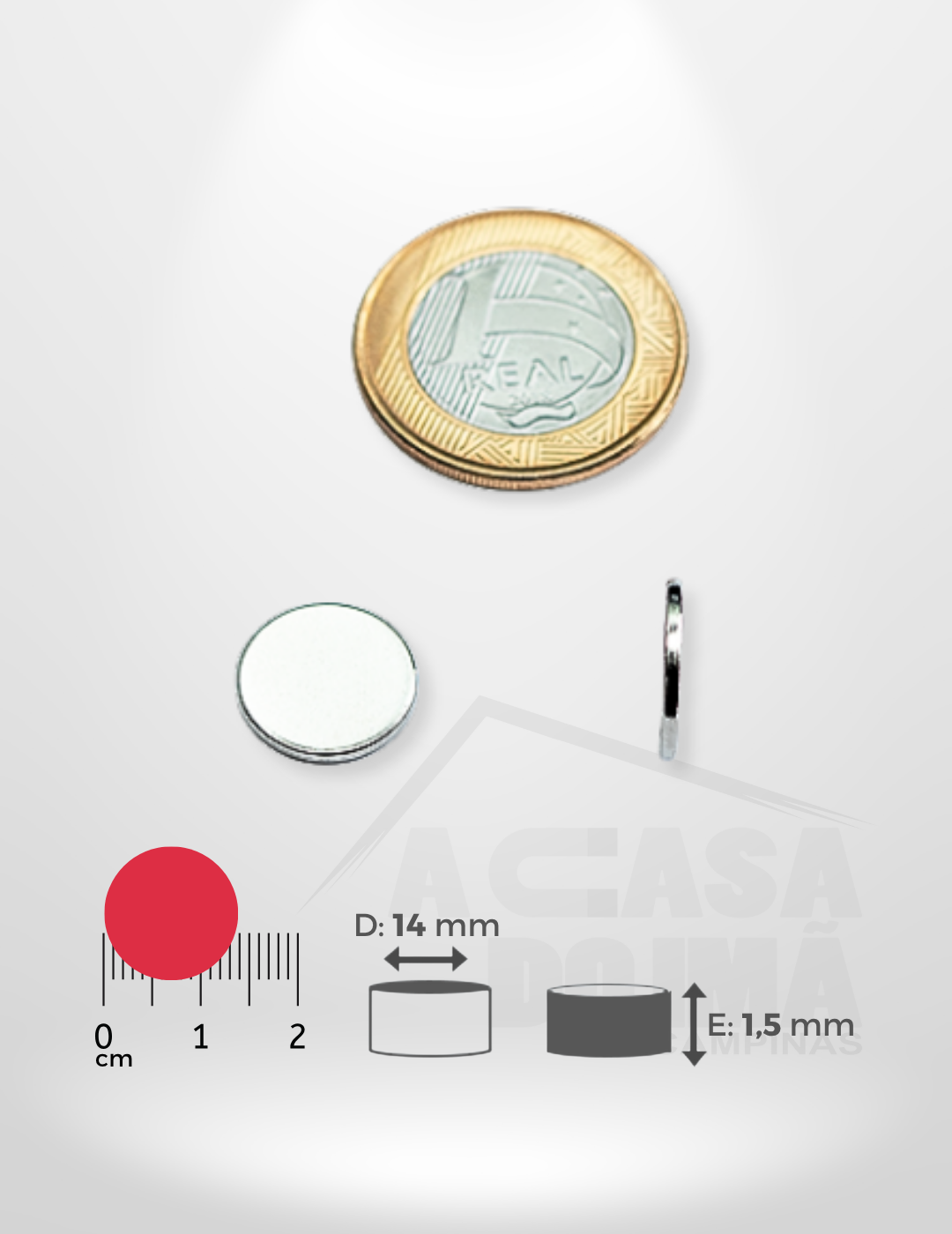 Ímã de Neodímio Cilíndrico - Ø 14 x 1,5mm