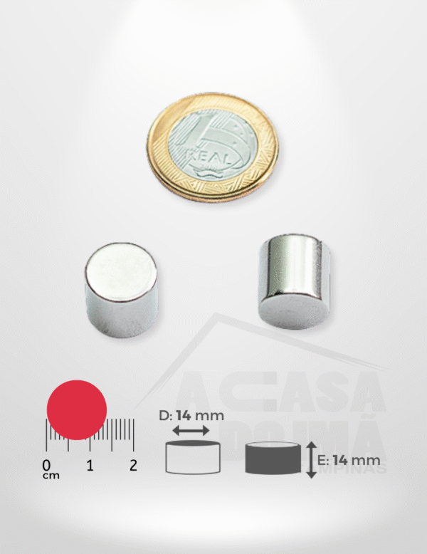Ímã de Neodímio Cilíndrico - Ø 14 x 14mm