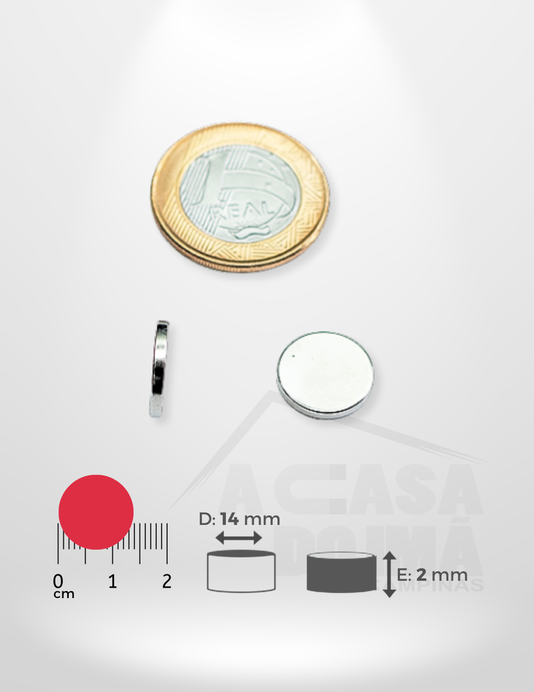 Ímã de Neodímio Cilíndrico - Ø 14 x 2mm