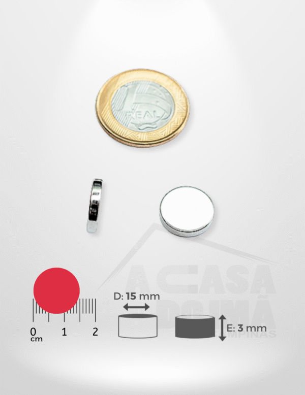 Ímã de Neodímio Cilíndrico - Ø 15 x 3mm