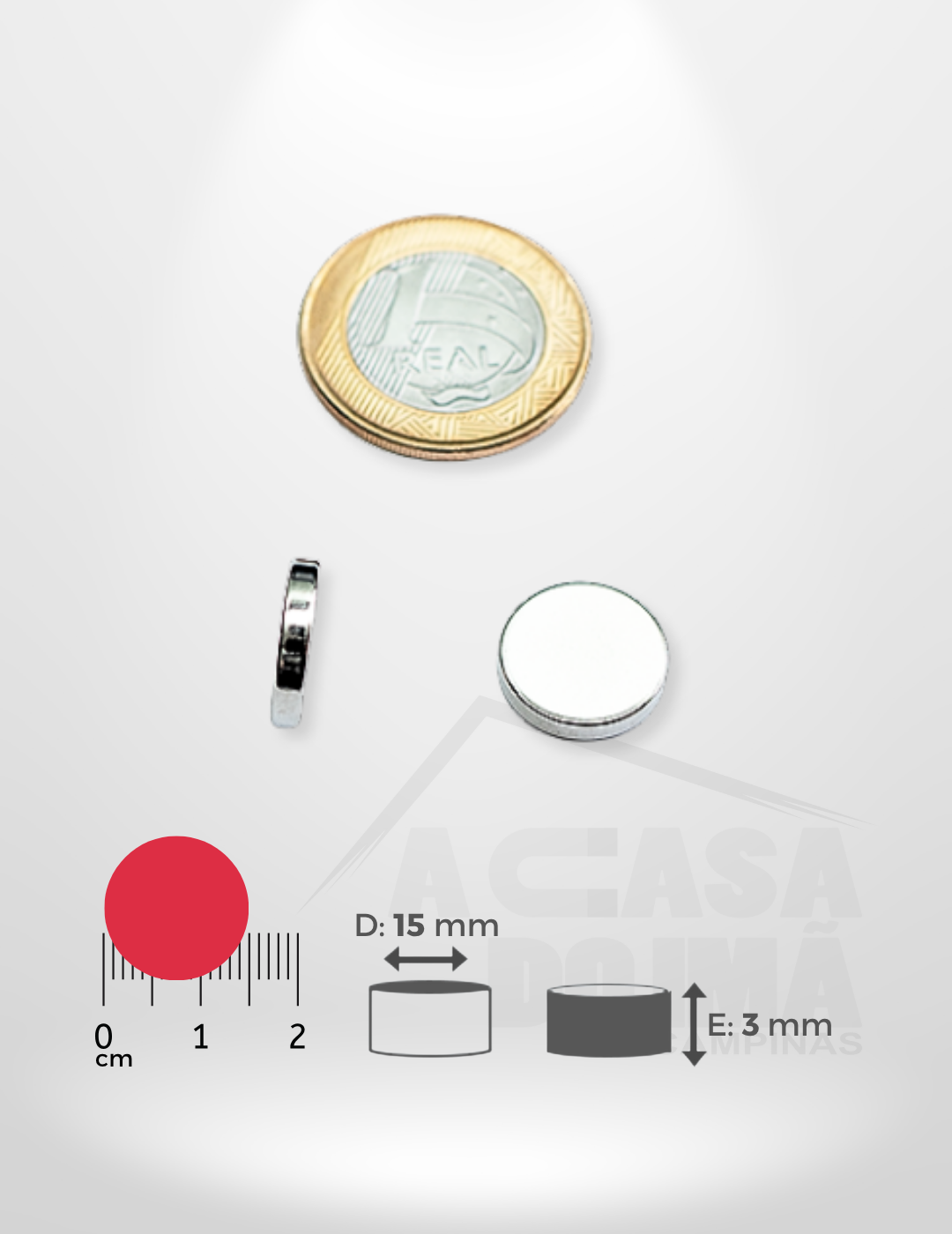 Ímã de Neodímio Cilíndrico - Ø 15 x 3mm