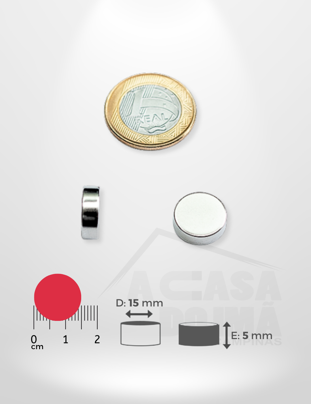 Ímã de Neodímio Cilíndrico - Ø 15 x 5mm