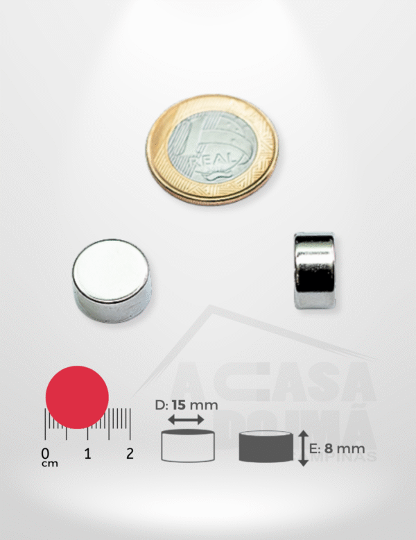Ímã de Neodímio Cilíndrico - Ø 15 x 8mm