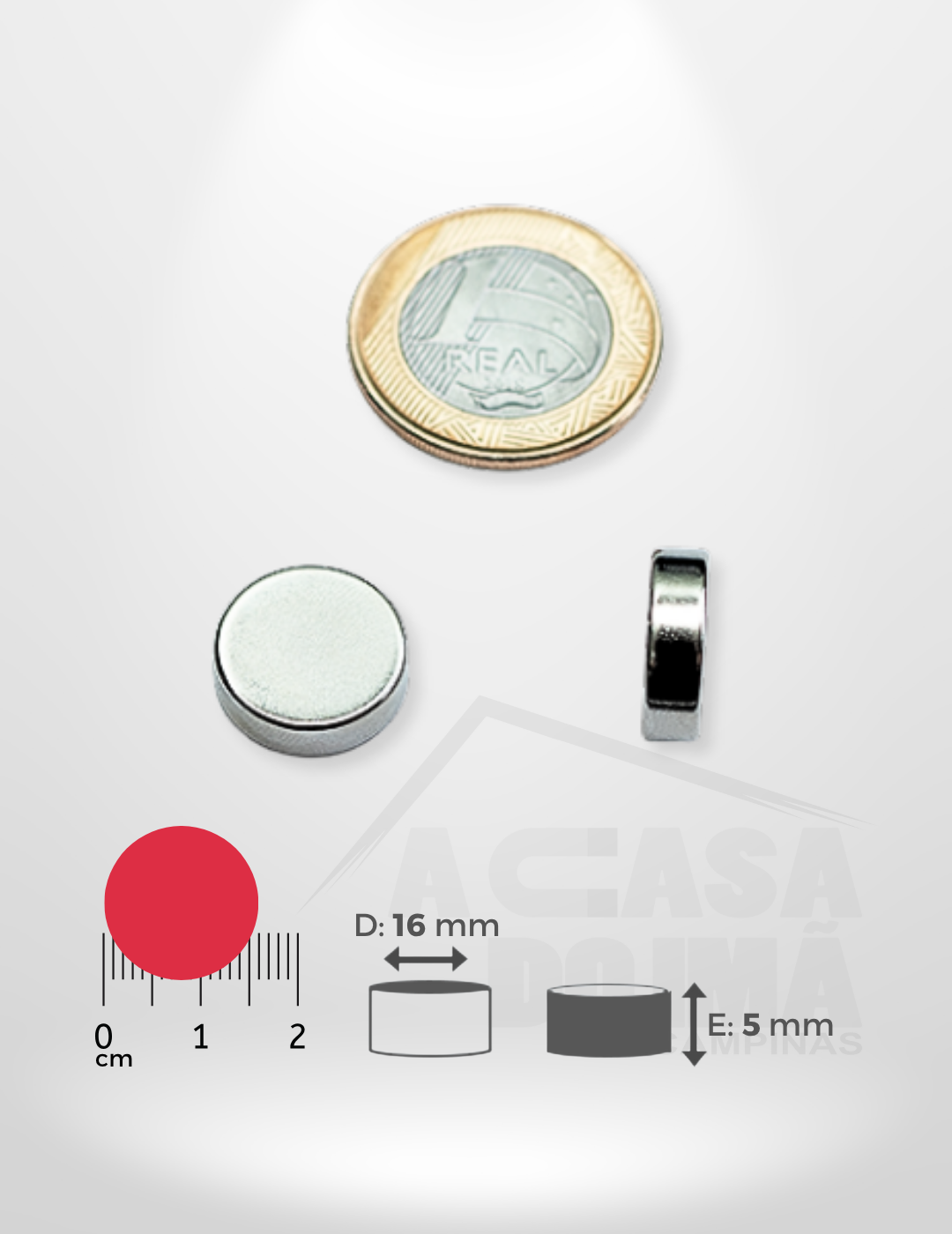 Ímã de Neodímio Cilíndrico - Ø 16 x 5mm