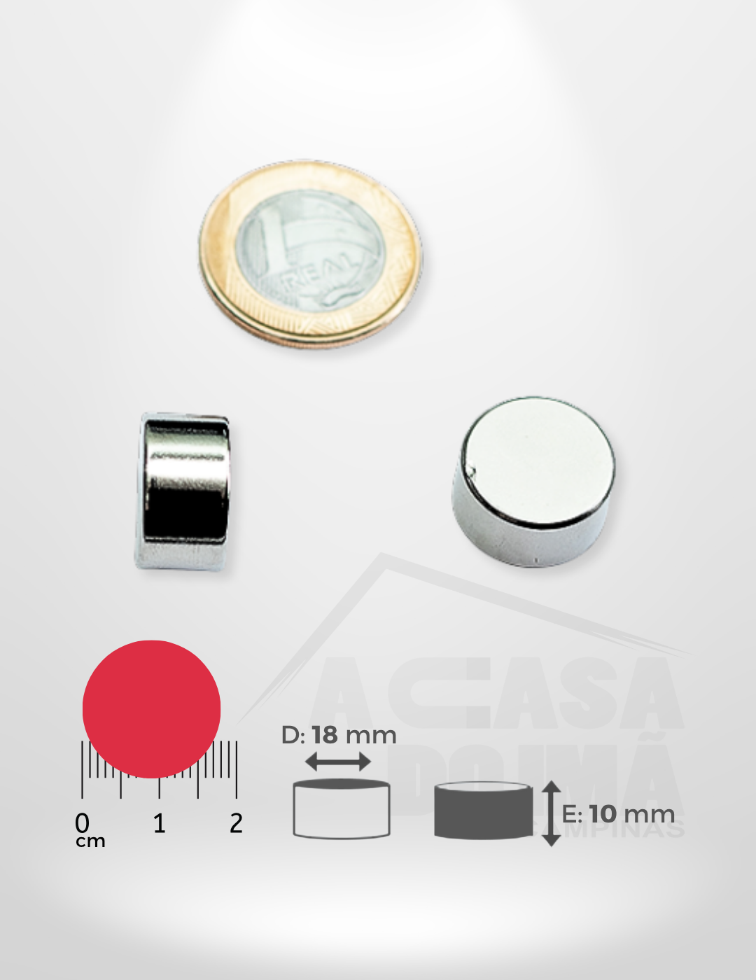 Ímã de Neodímio Cilíndrico - Ø 18 x 10mm