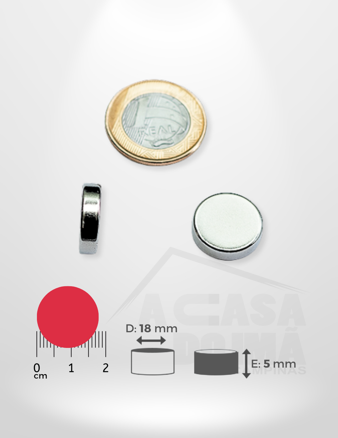 Ímã de Neodímio Cilíndrico - Ø 18 x 5mm