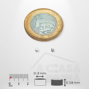 Ímã de Neodímio Cilíndrico - Ø 2 x 1,5mm