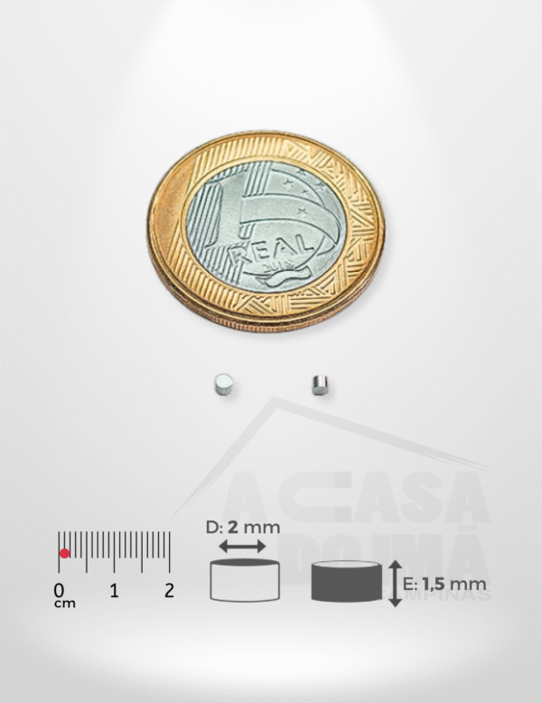 Ímã de Neodímio Cilíndrico - Ø 2 x 1,5mm
