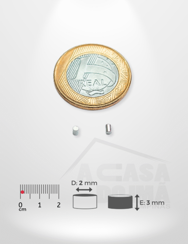 Ímã de Neodímio Cilíndrico - Ø 2 x 3mm