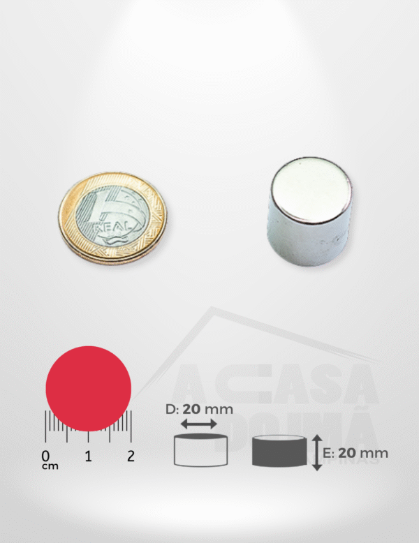 Ímã de Neodímio Cilíndrico - Ø 20 x 20mm