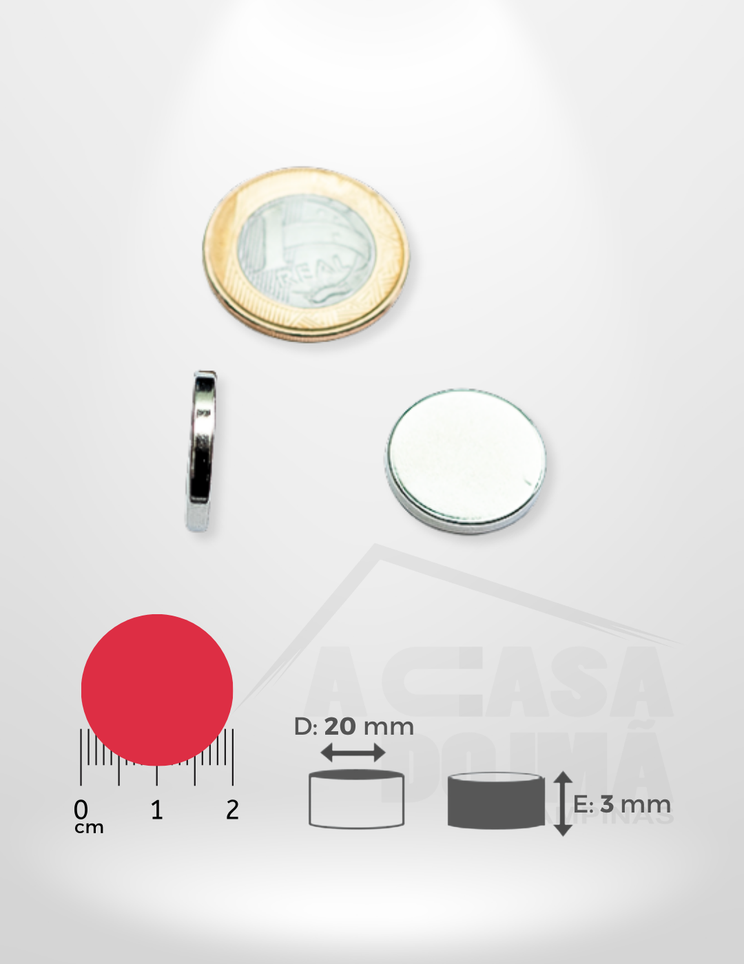 Ímã de Neodímio Cilíndrico - Ø 20 x 3mm
