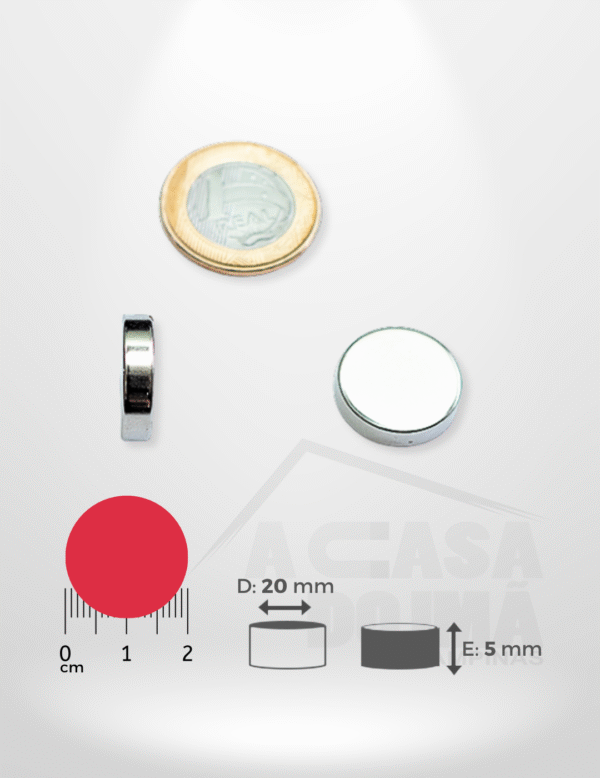 Ímã de Neodímio Cilíndrico - Ø 20 x 5mm
