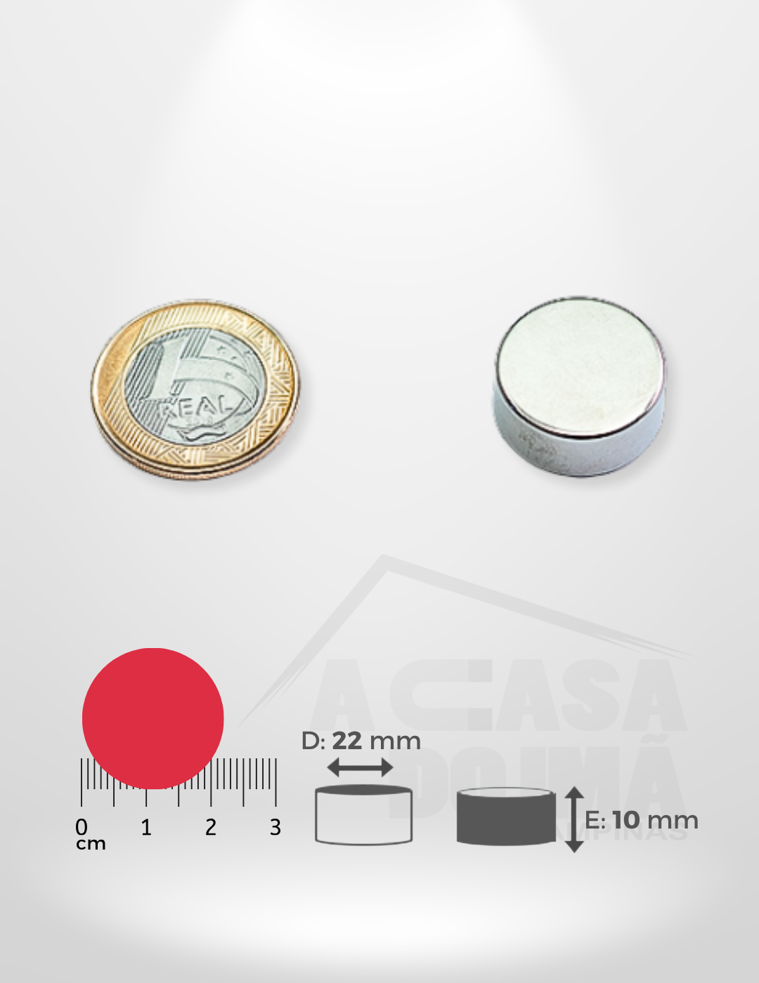 Ímã de Neodímio Cilíndrico - Ø 22 x 10mm