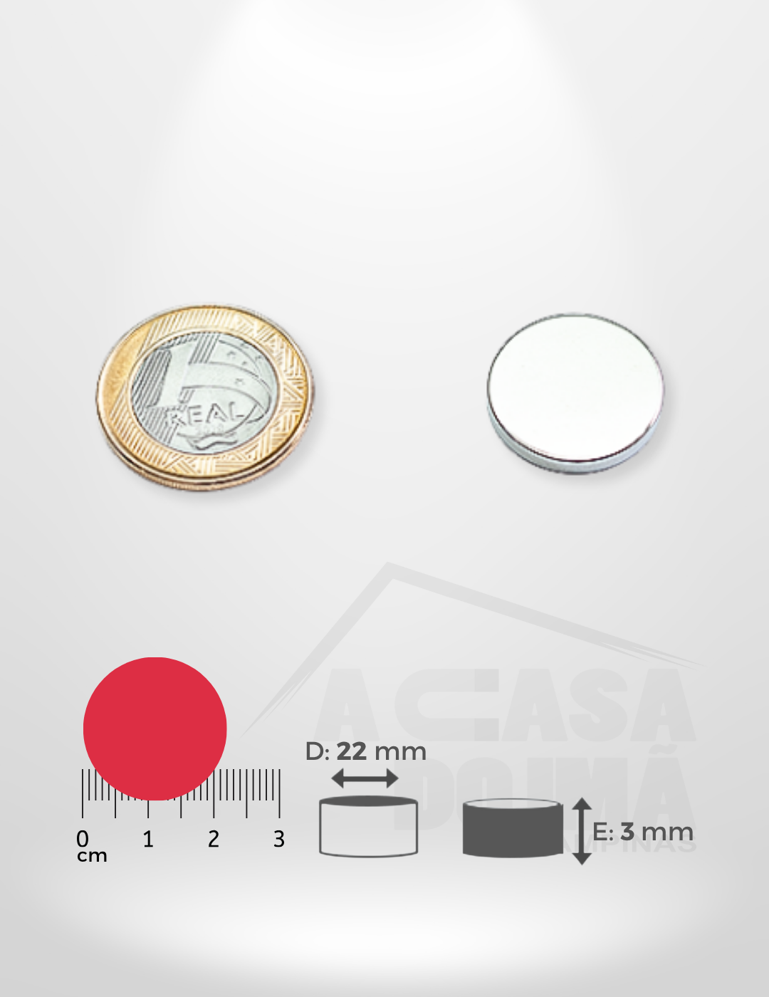 Ímã de Neodímio Cilíndrico - Ø 22 x 3mm