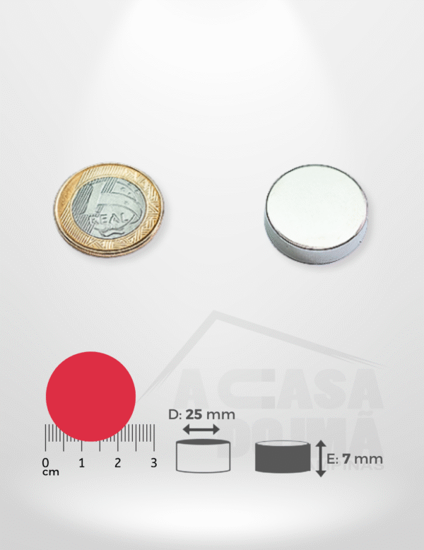 Ímã de Neodímio Cilíndrico - Ø 25 x 7mm