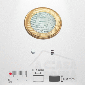 Ímã de Neodímio Cilíndrico - Ø 3 x 2mm